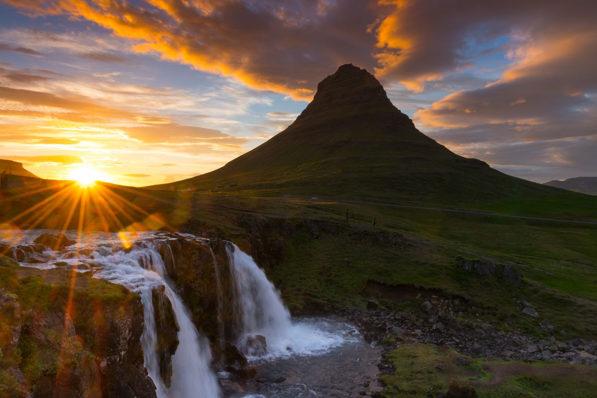 Midnight sun at Mt Kirkjufell Iceland